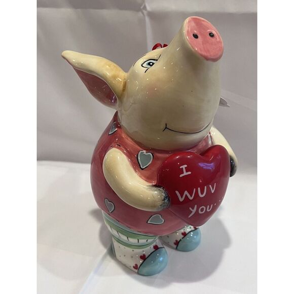 Pig with Heart I Wuv You Heart Shirt Valentines Day Blue Sky Clayworks New - Picture 4 of 6